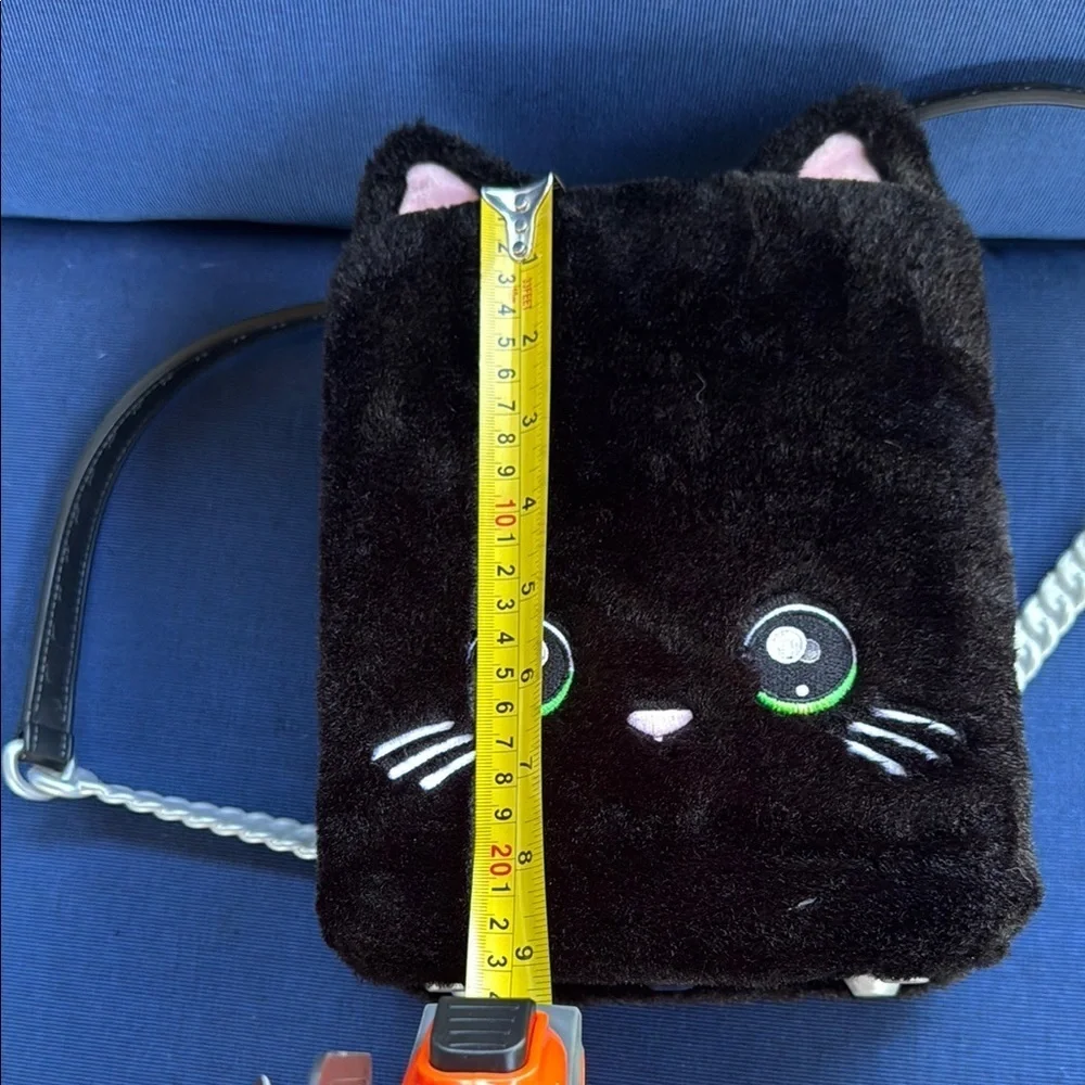 Pink and Black Cat-Inspired Plush Handbag